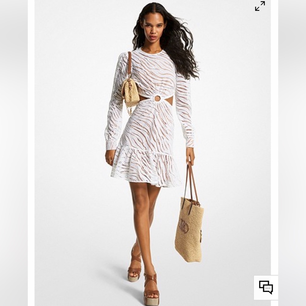 Michael Kors eyelet detailing/zebra pattern cut-out white cotton minidress .